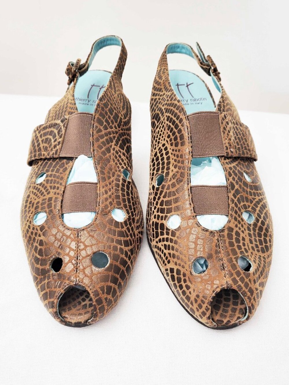 Thierry Rabotin Women's Brown Textured Leather Slingback Sandals Flats Shoes 9.5